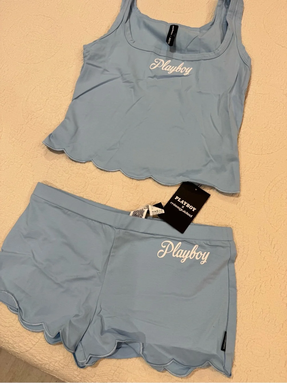 PLAYBOY Light Blue Ribbed Tank & Short Sleep Set